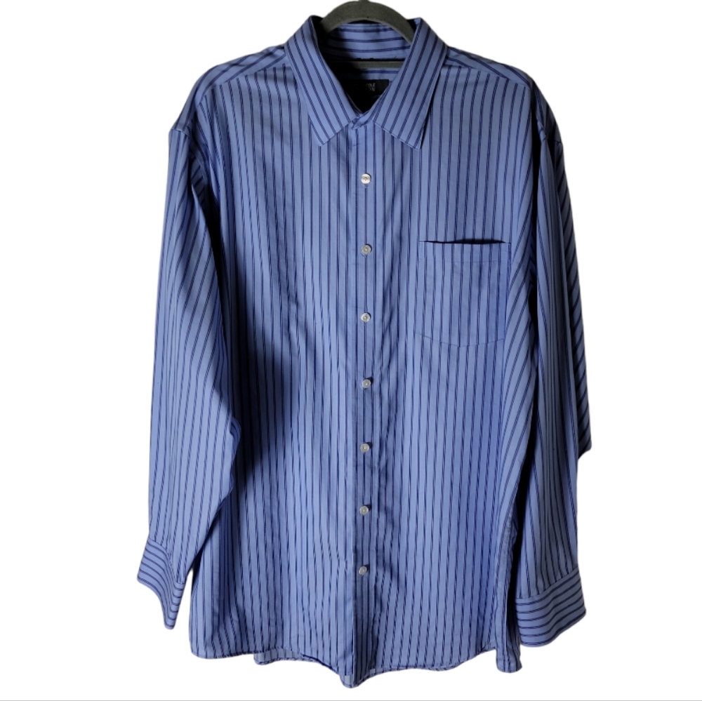 Kenneth Cole Reaction men's XL blue white stripe button down dress shirt 34/35